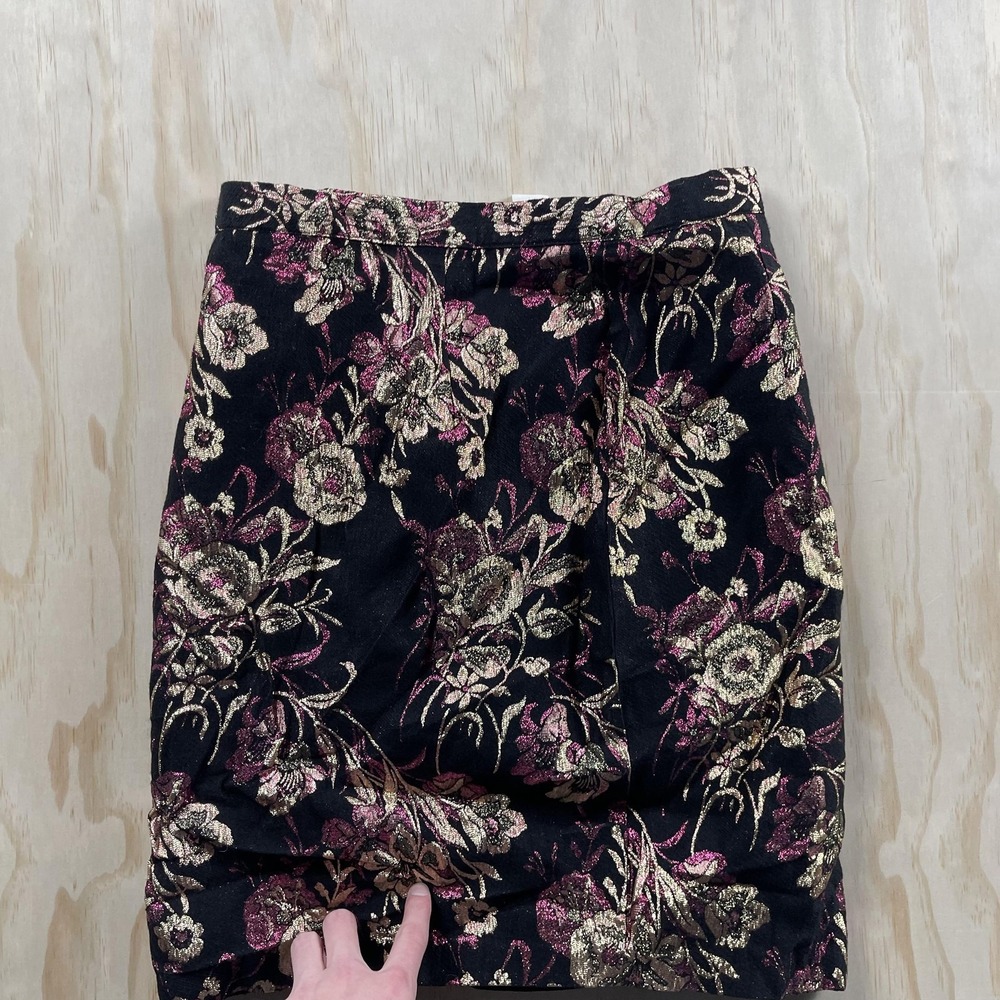 Ellend Skirt Womens 13/14 Black Floral Brocade Pencil Mini Lined Party Cocktail